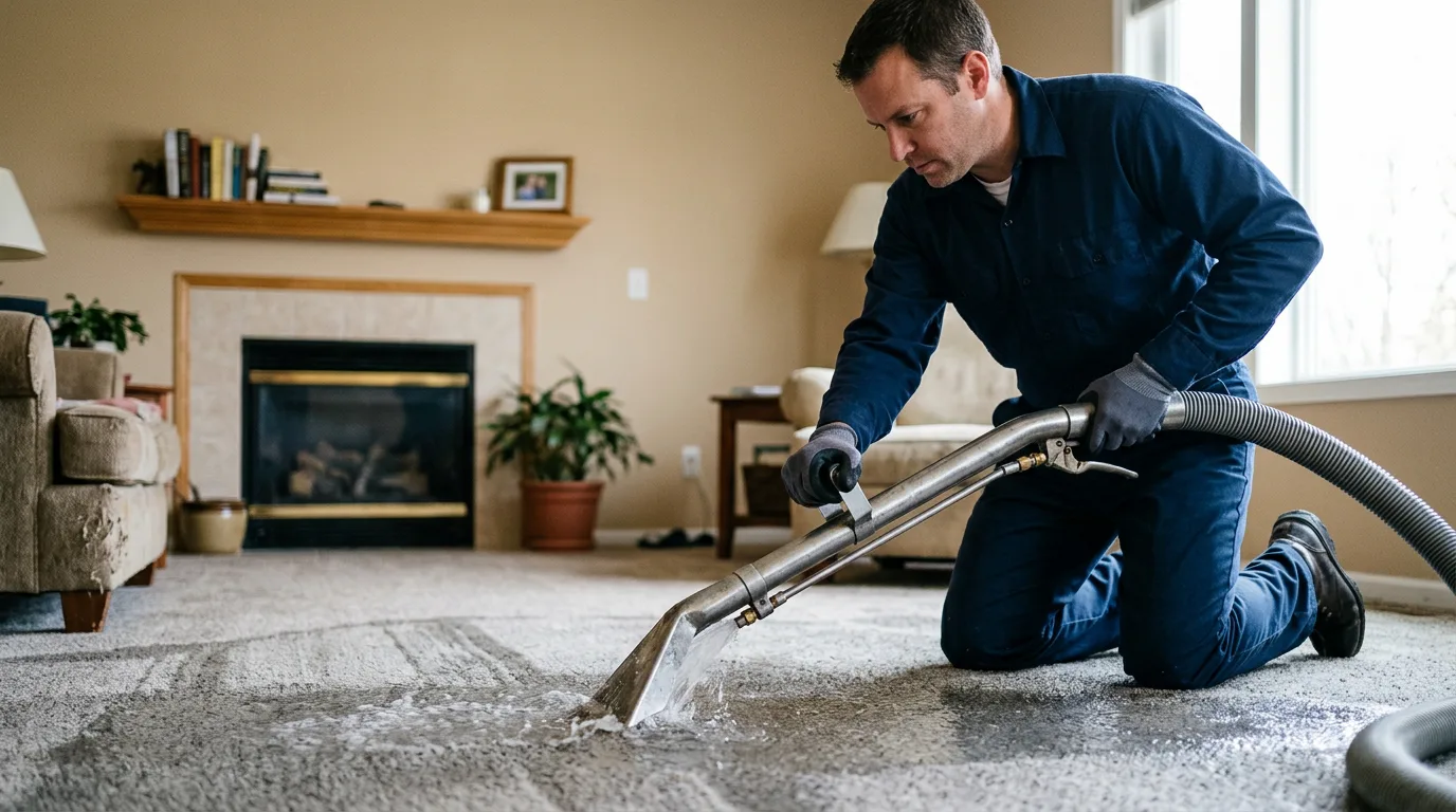 Water damage restoration technician working near Forestville, MD
